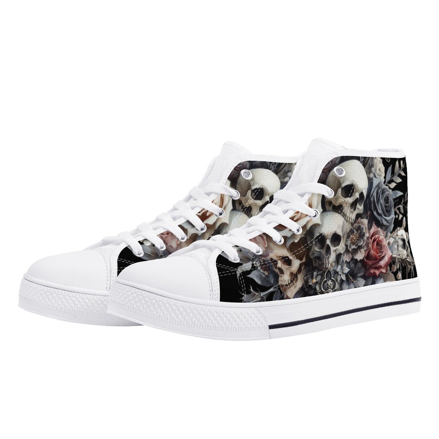 Gothic Skulls Mens High Top Canvas Shoes Floral