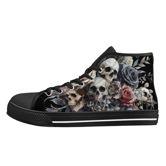 Gothic Skulls Mens High Top Canvas Shoes Floral