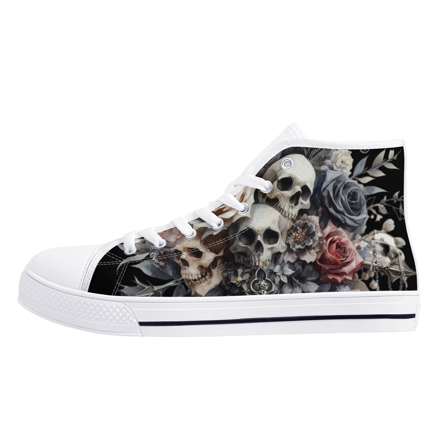 Gothic Skulls Mens High Top Canvas Shoes Floral