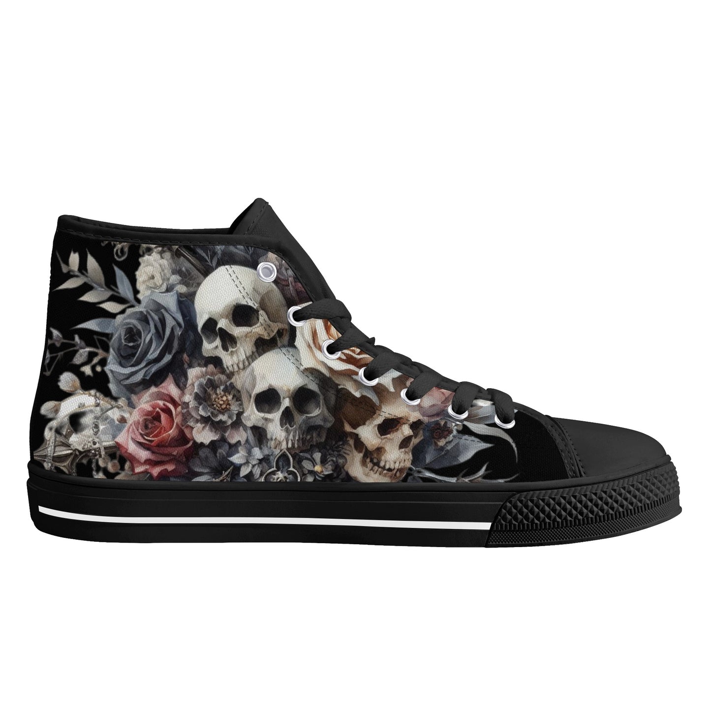 Gothic Skulls Mens High Top Canvas Shoes Floral