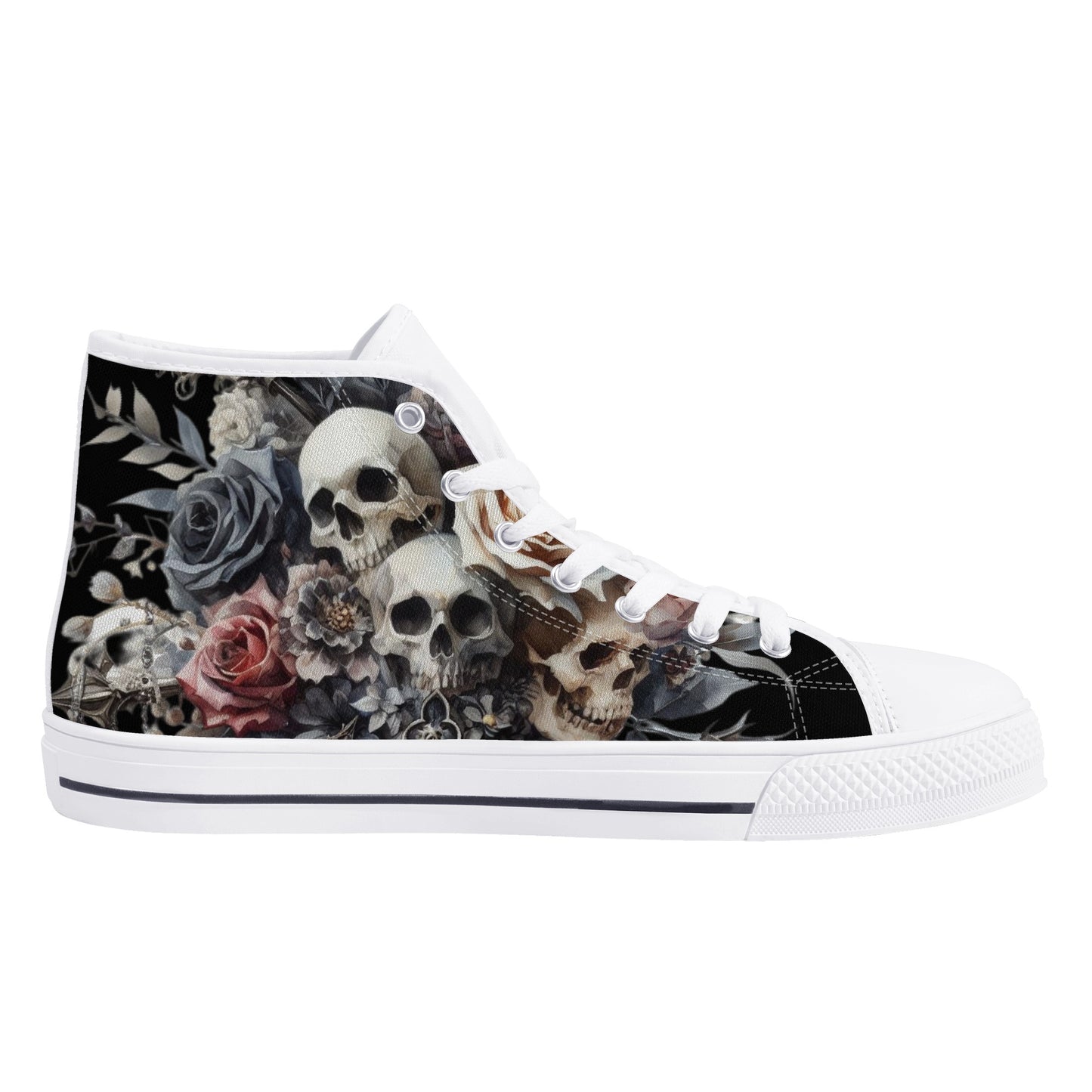 Gothic Skulls Mens High Top Canvas Shoes Floral