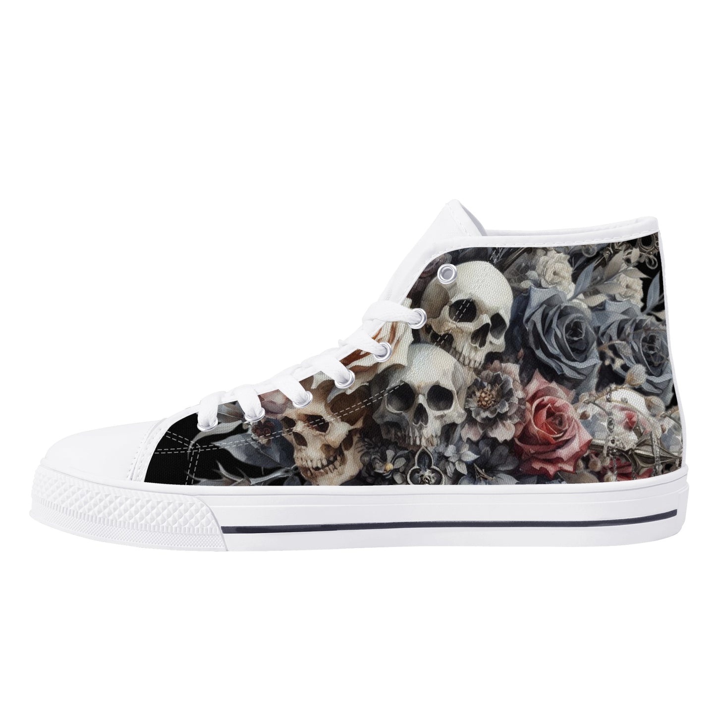 Gothic Skulls Mens High Top Canvas Shoes Floral