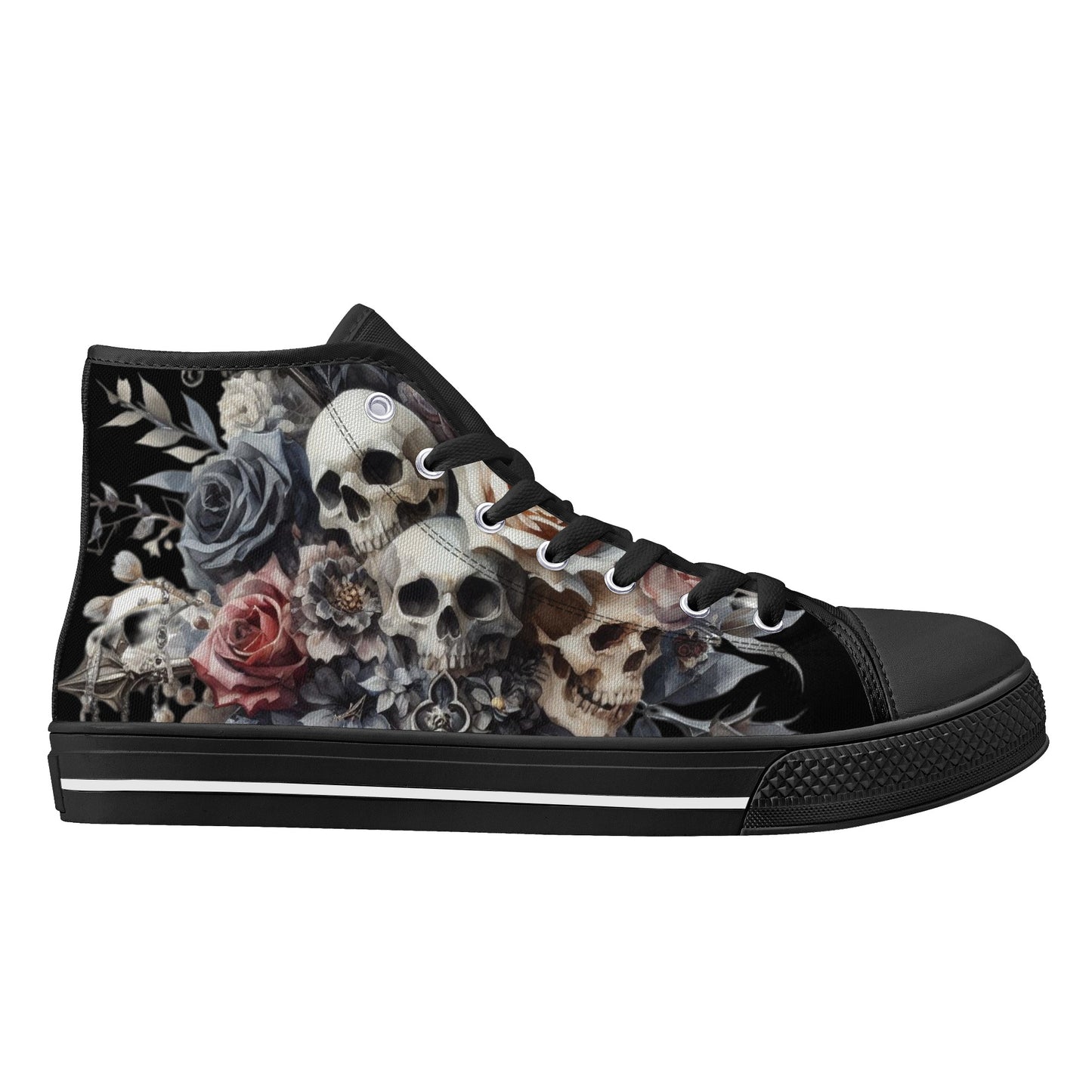 Gothic Skulls Mens High Top Canvas Shoes Floral