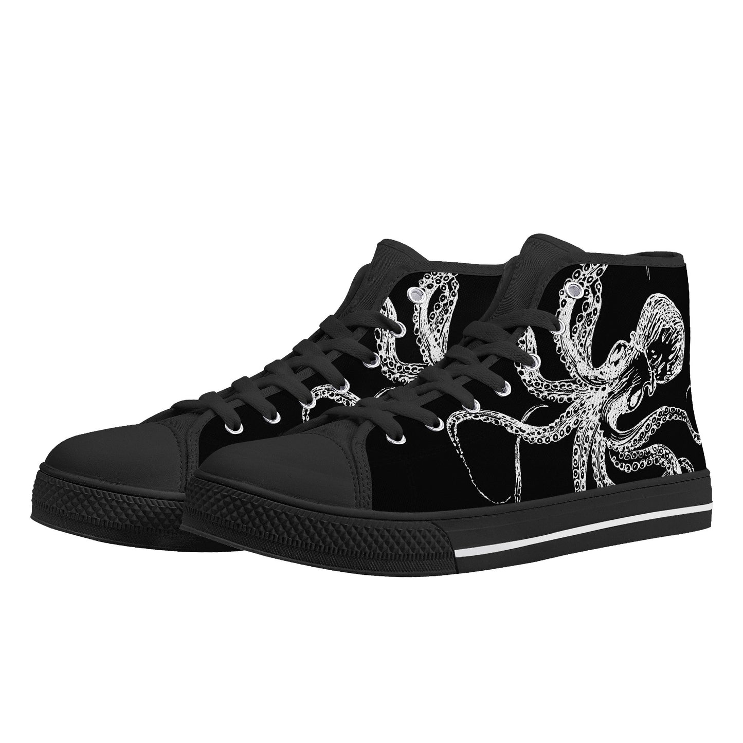 Black & White Octopus Womens High Top Canvas Shoes