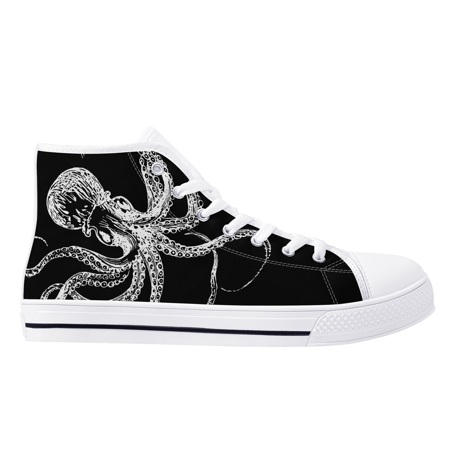 Black & White Octopus Womens High Top Canvas Shoes