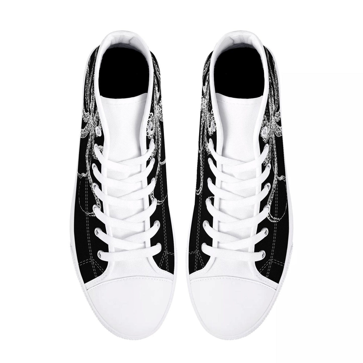 Black & White Octopus Womens High Top Canvas Shoes