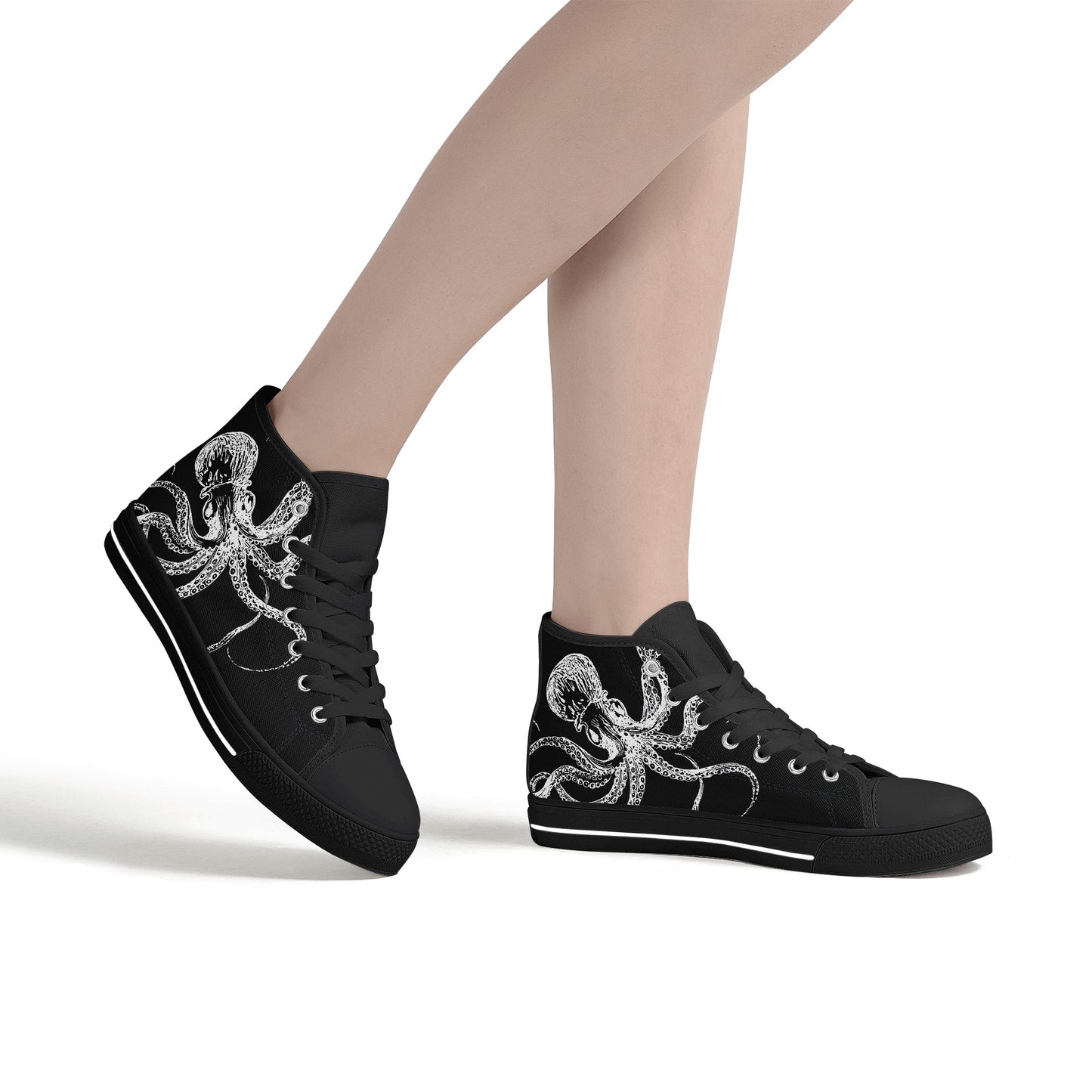 Black & White Octopus Womens High Top Canvas Shoes