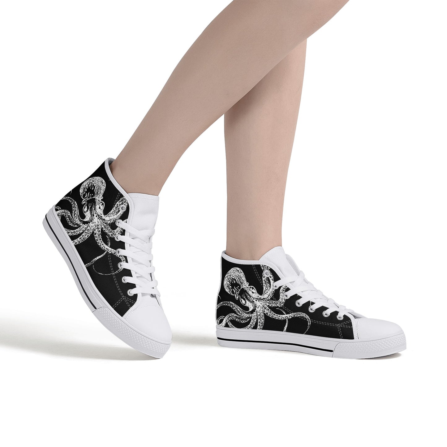 Black & White Octopus Womens High Top Canvas Shoes