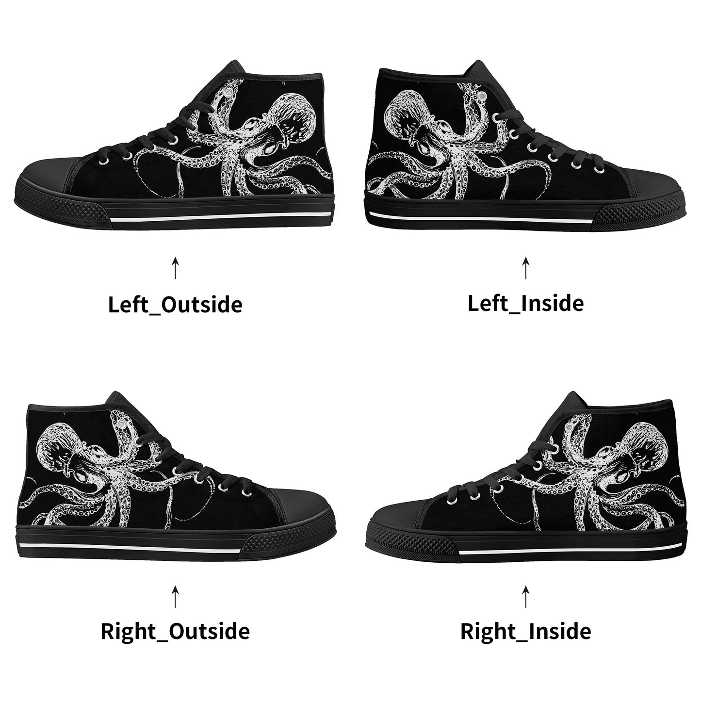 Black & White Octopus Womens High Top Canvas Shoes