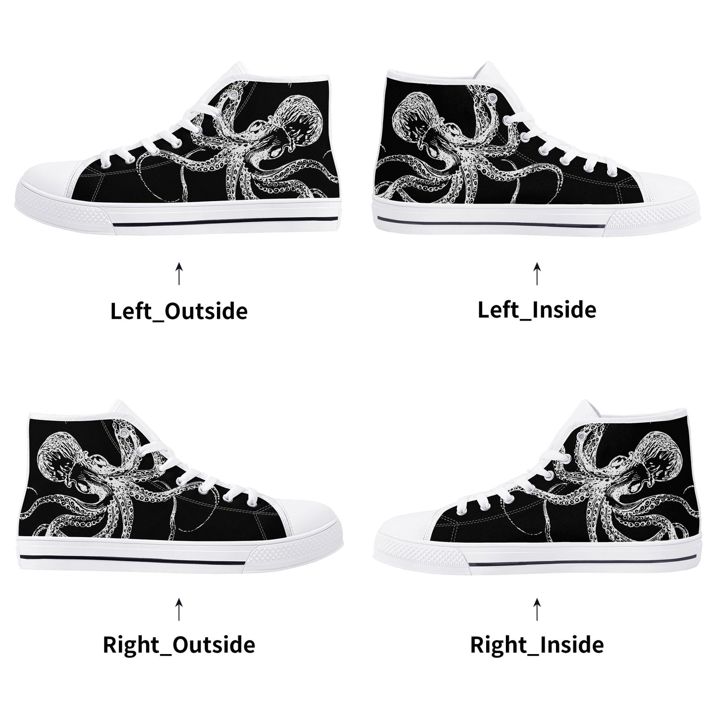 Black & White Octopus Womens High Top Canvas Shoes