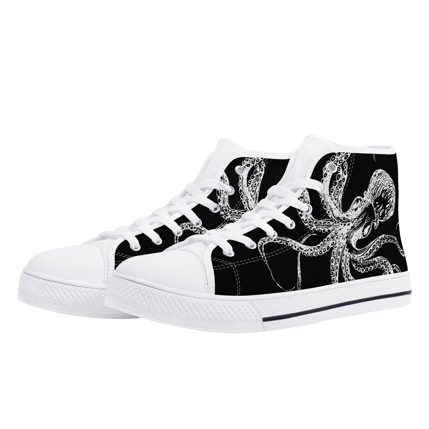 Black & White Octopus Womens High Top Canvas Shoes