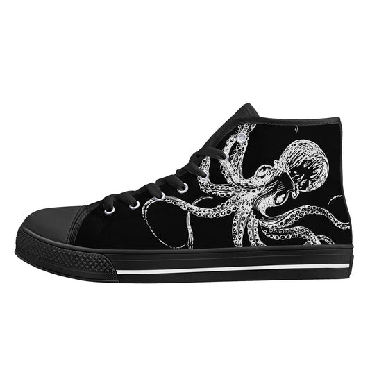 Black & White Octopus Womens High Top Canvas Shoes