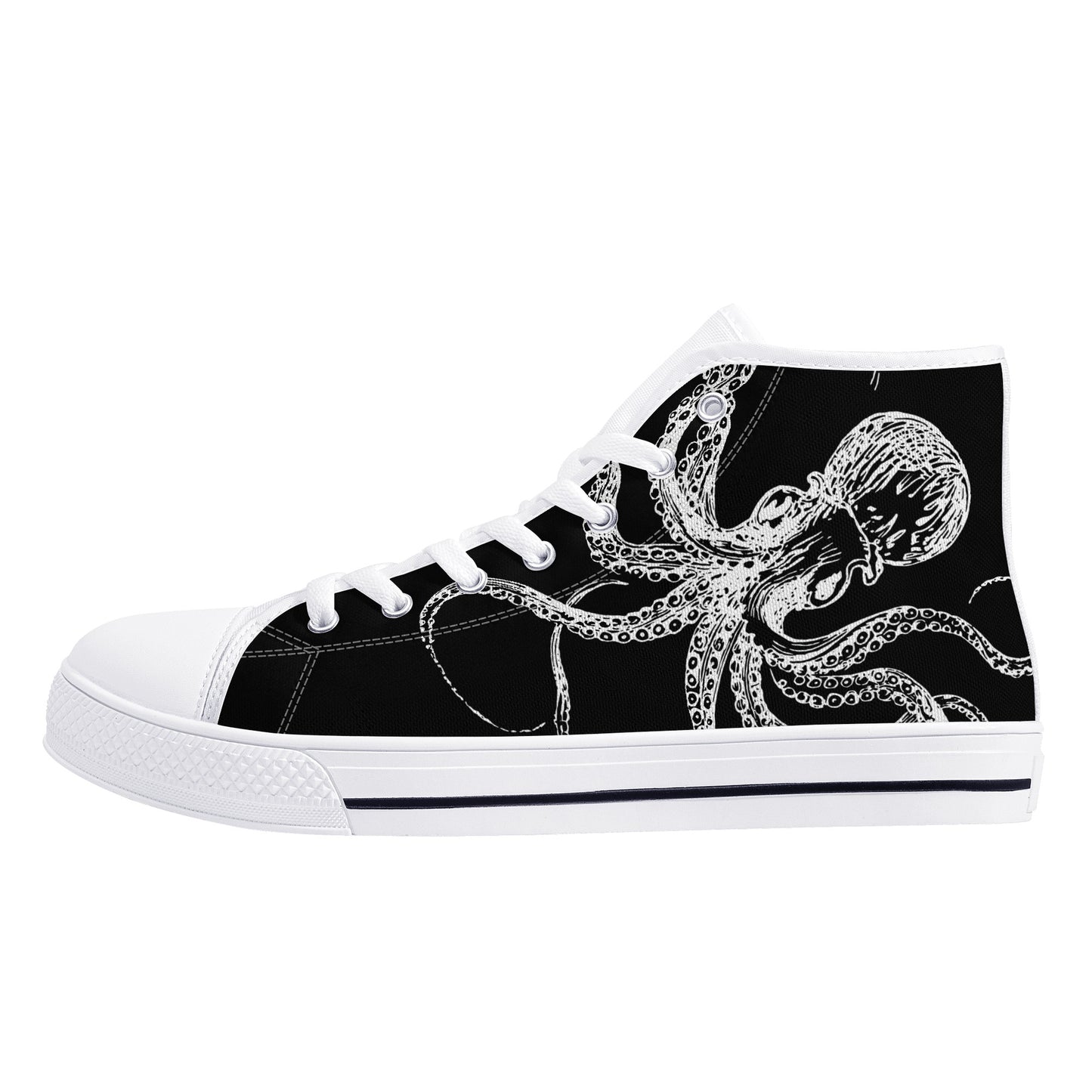 Black & White Octopus Womens High Top Canvas Shoes