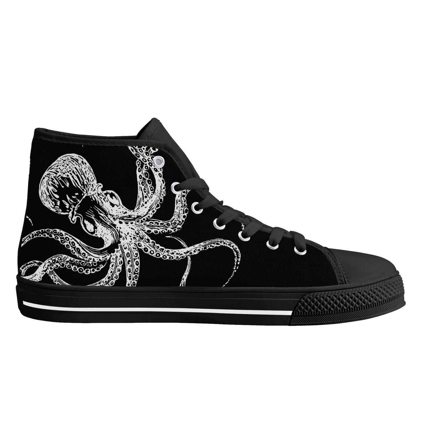 Black & White Octopus Womens High Top Canvas Shoes