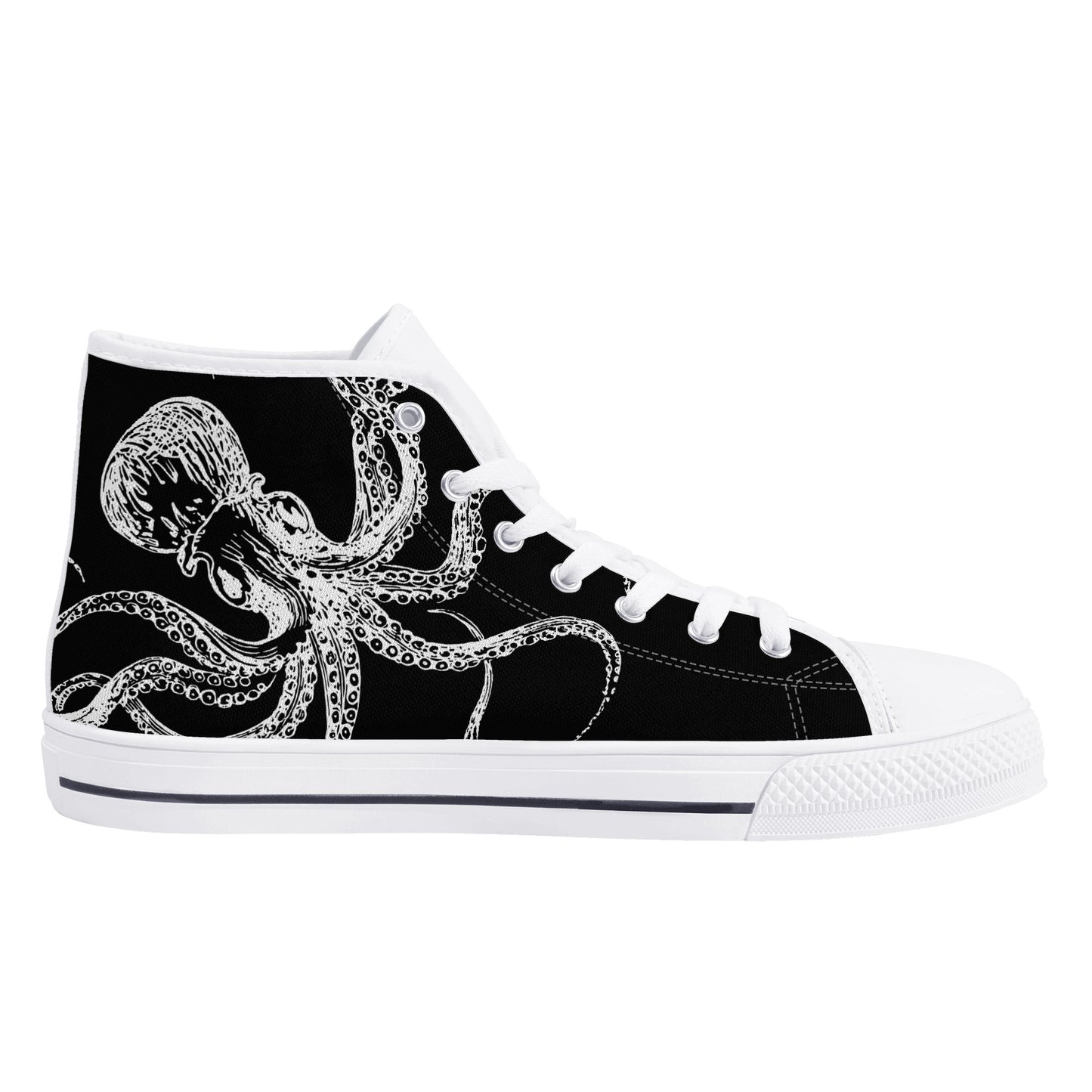 Black & White Octopus Womens High Top Canvas Shoes