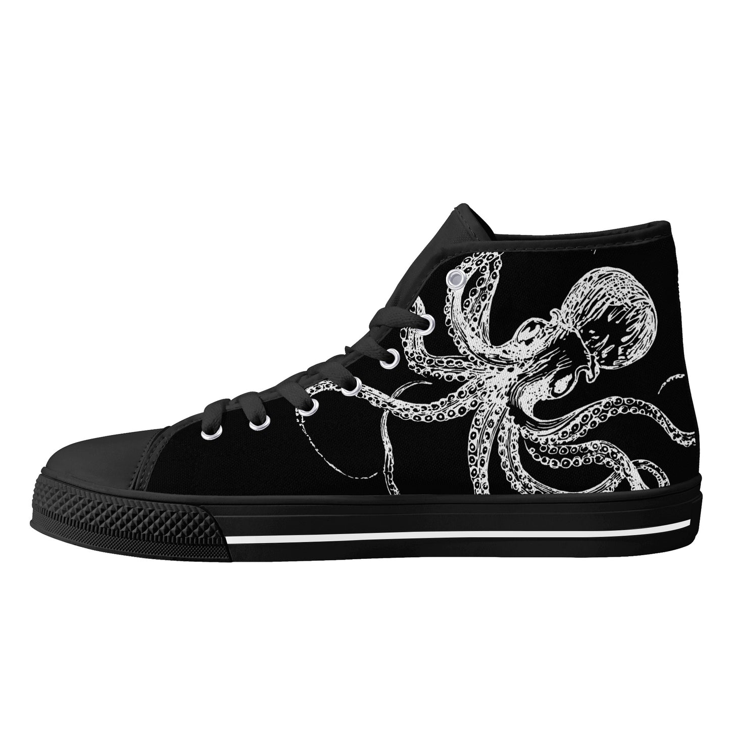 Black & White Octopus Womens High Top Canvas Shoes