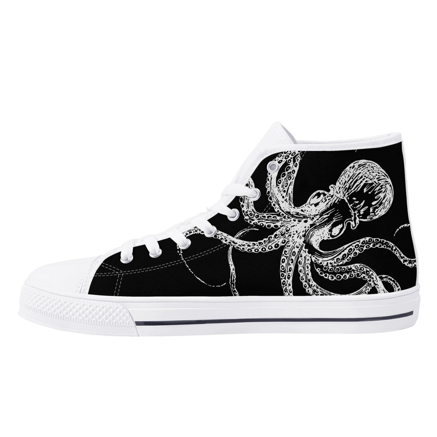 Black & White Octopus Womens High Top Canvas Shoes