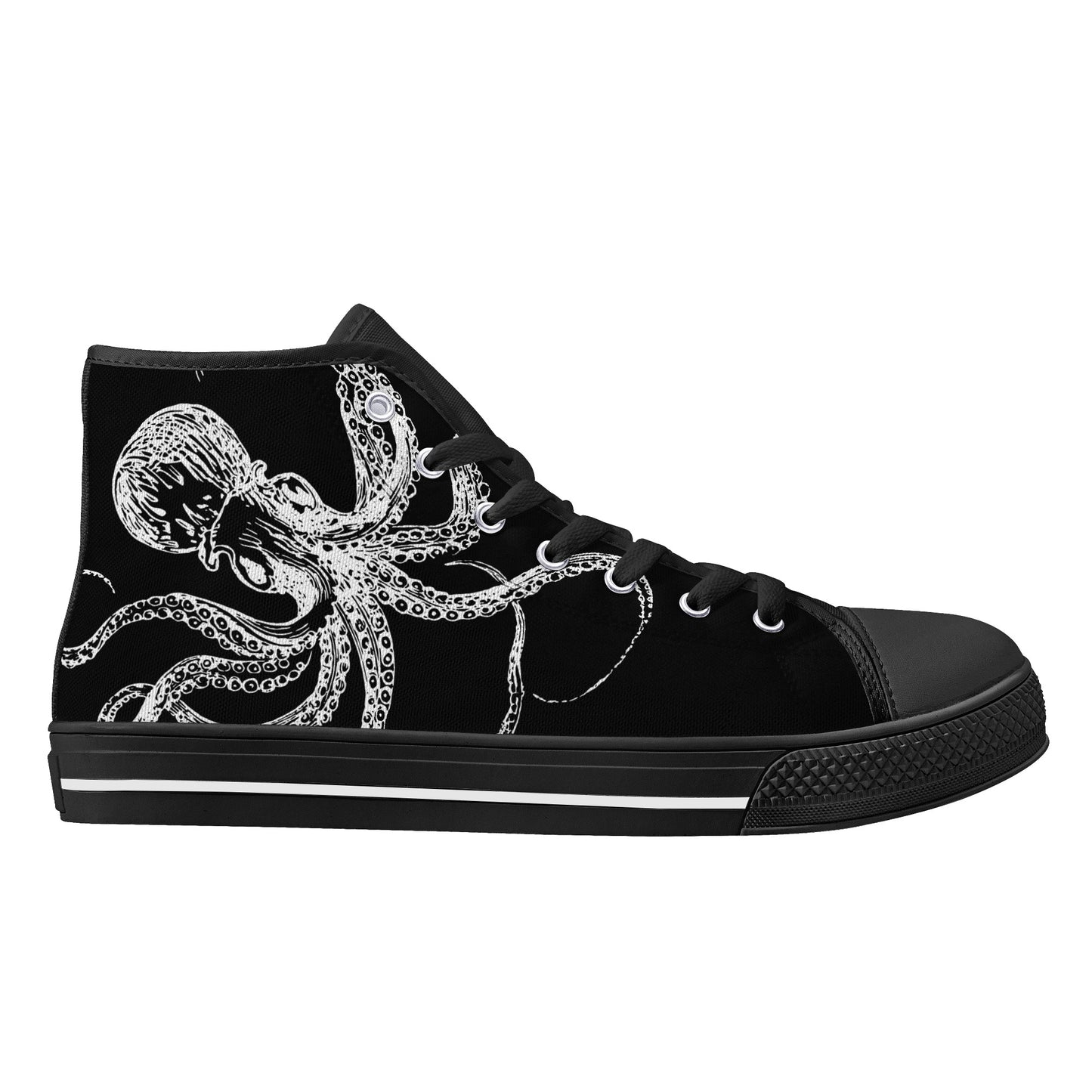 Black & White Octopus Womens High Top Canvas Shoes