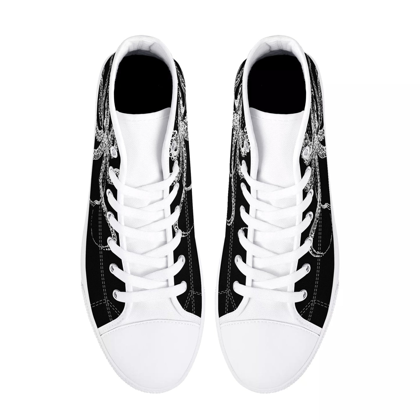 Black & White Octopus Mens High Top Canvas Shoes