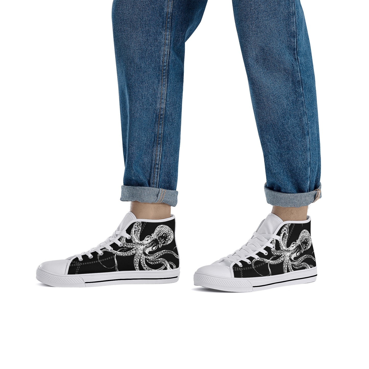 Black & White Octopus Mens High Top Canvas Shoes