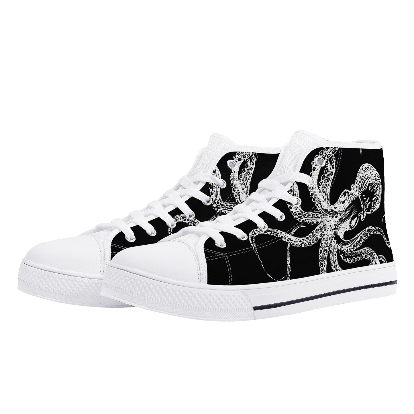 Black & White Octopus Mens High Top Canvas Shoes