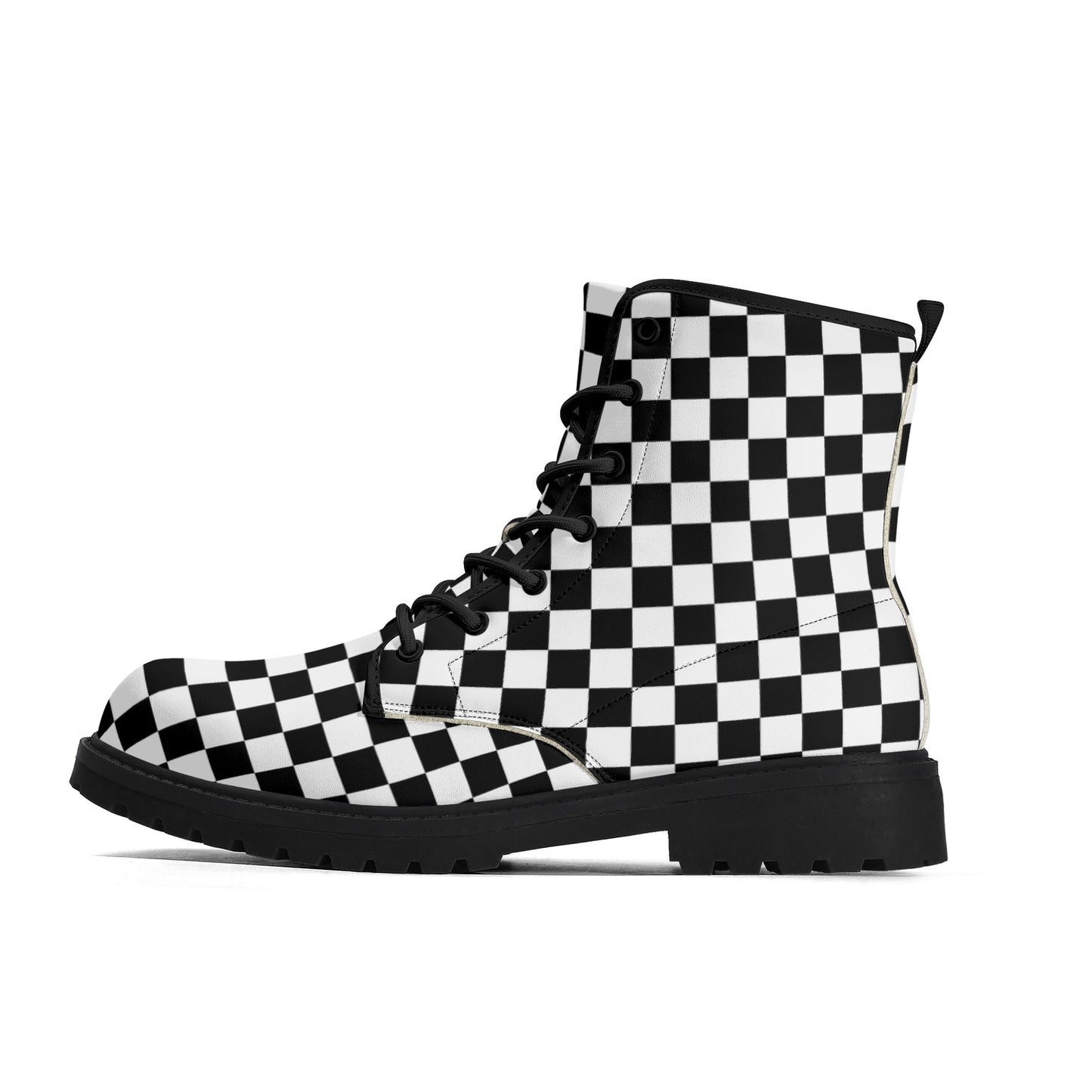 Black & White Checkered Mens Black Vegan Boots