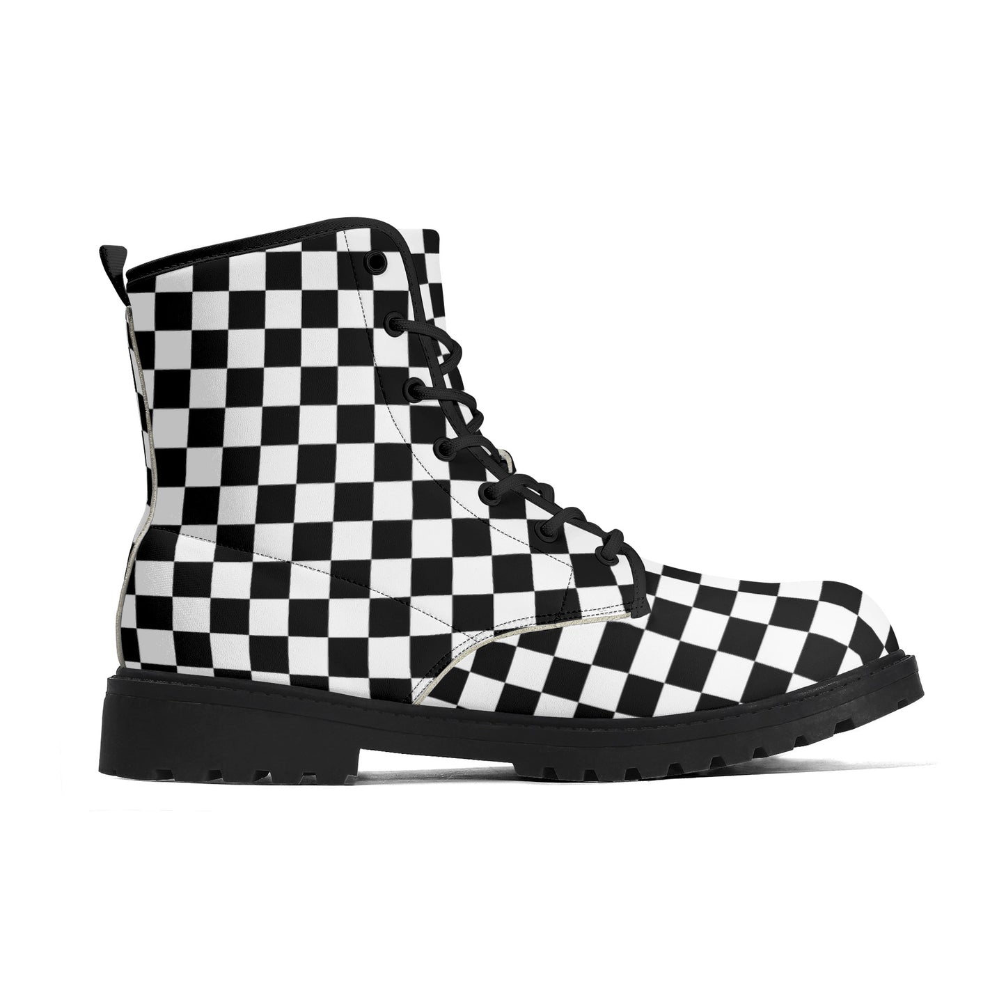 Black & White Checkered Mens Black Vegan Boots