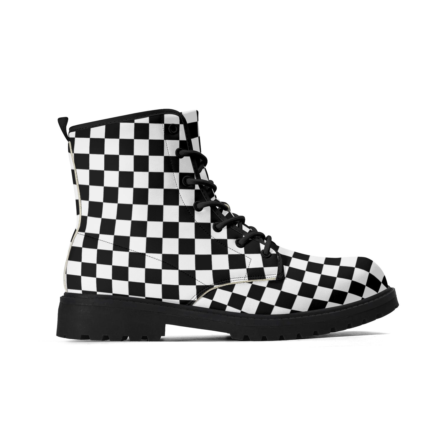 Black & White Checkered Mens Black Vegan Boots