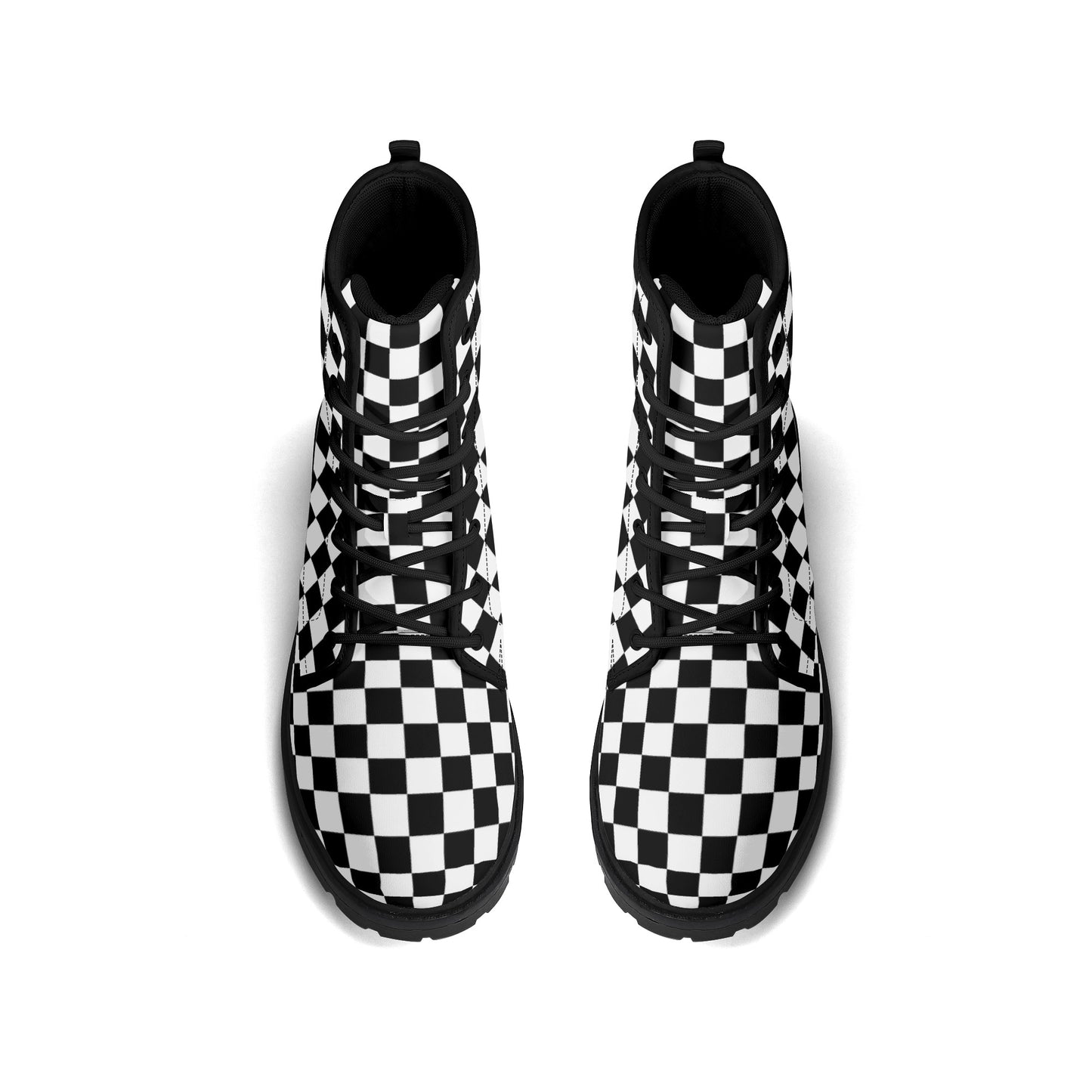 Black & White Checkered Mens Black Vegan Boots