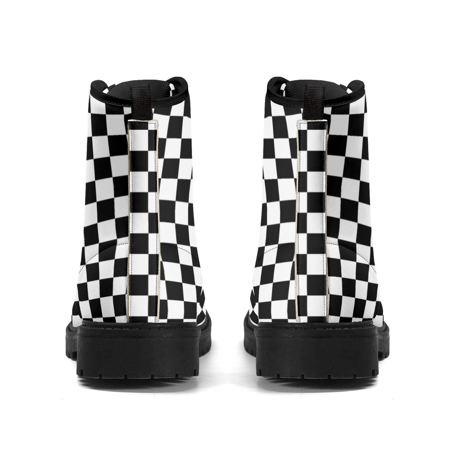 Black & White Checkered Mens Black Vegan Boots