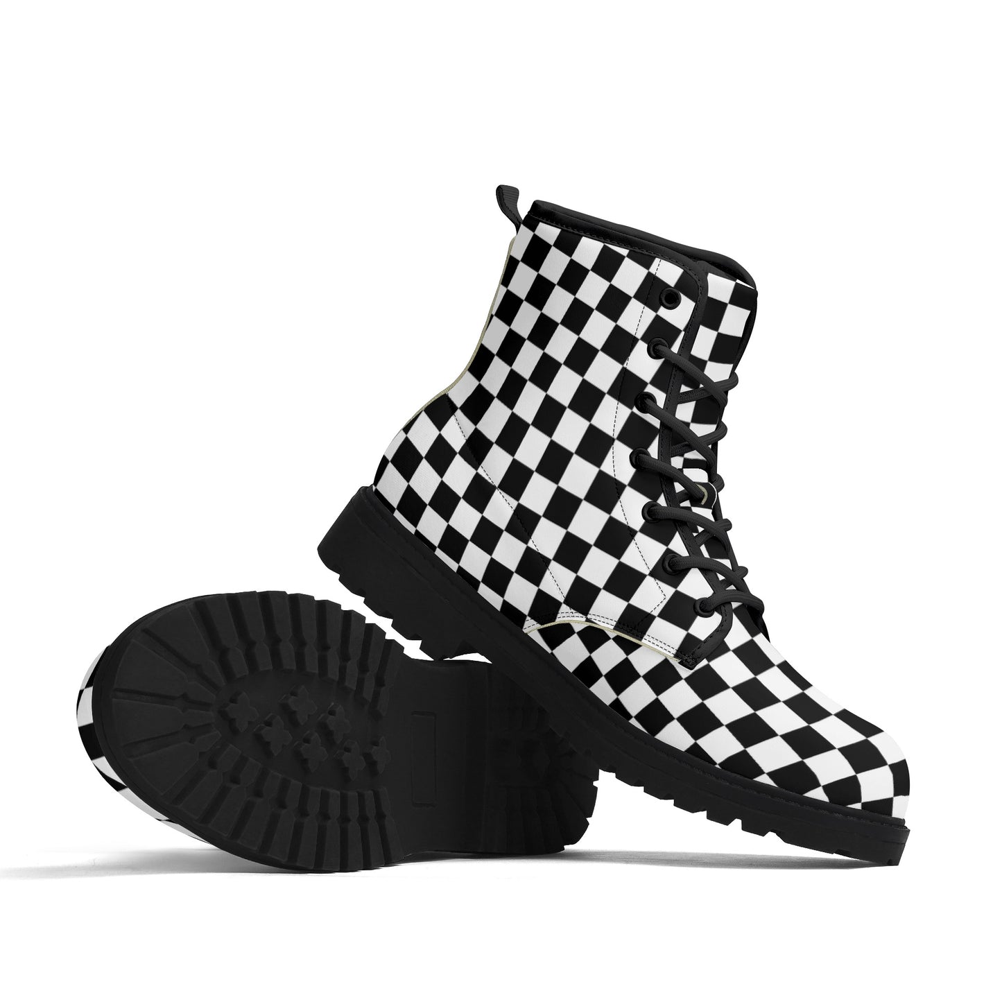 Black & White Checkered Mens Black Vegan Boots