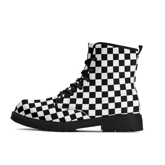 Black & White Checkered Womens Vegan Combat Boots