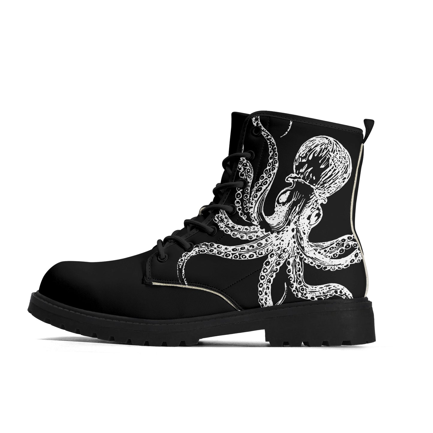 Black & White Octopus Mens Black Vegan Boots