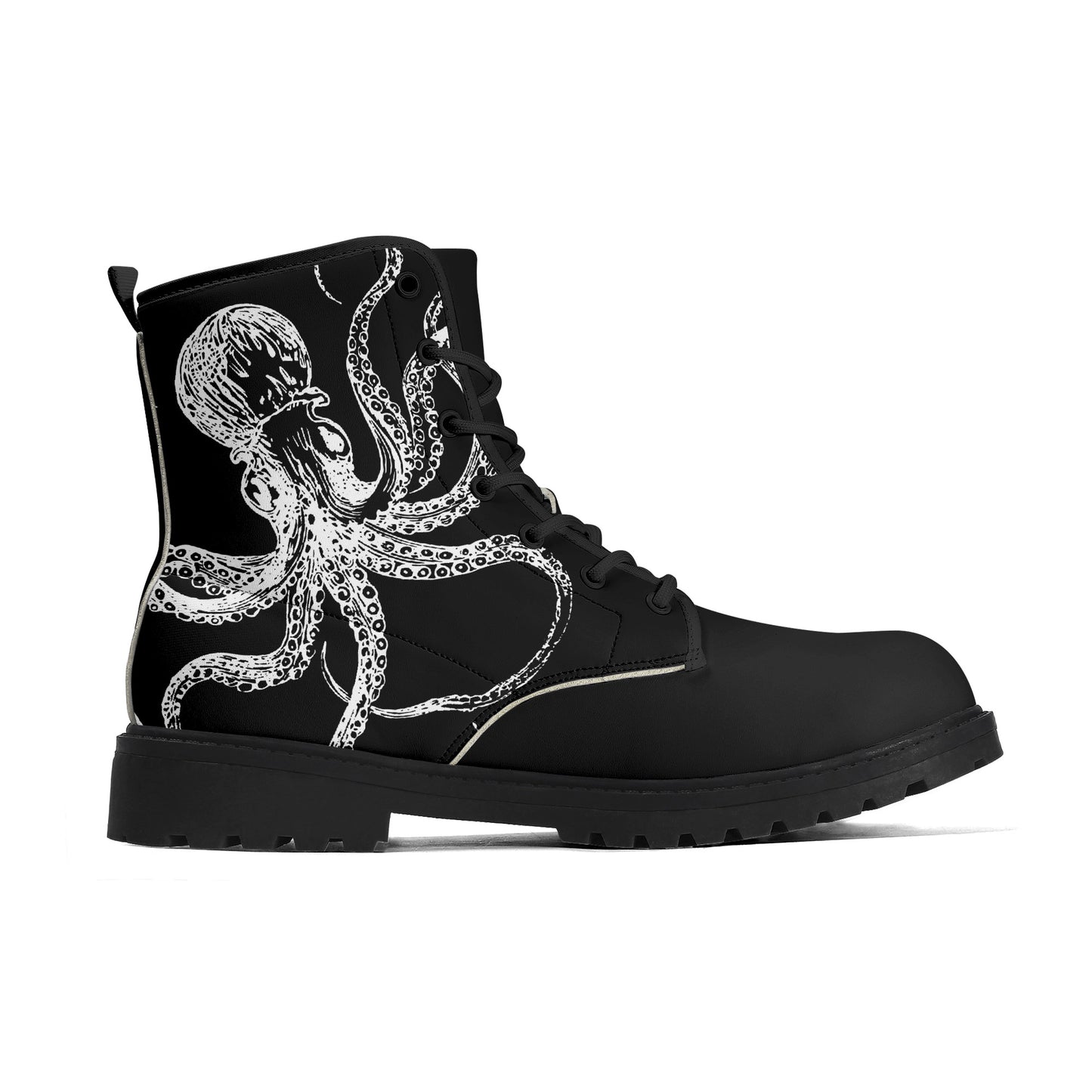 Black & White Octopus Mens Black Vegan Boots