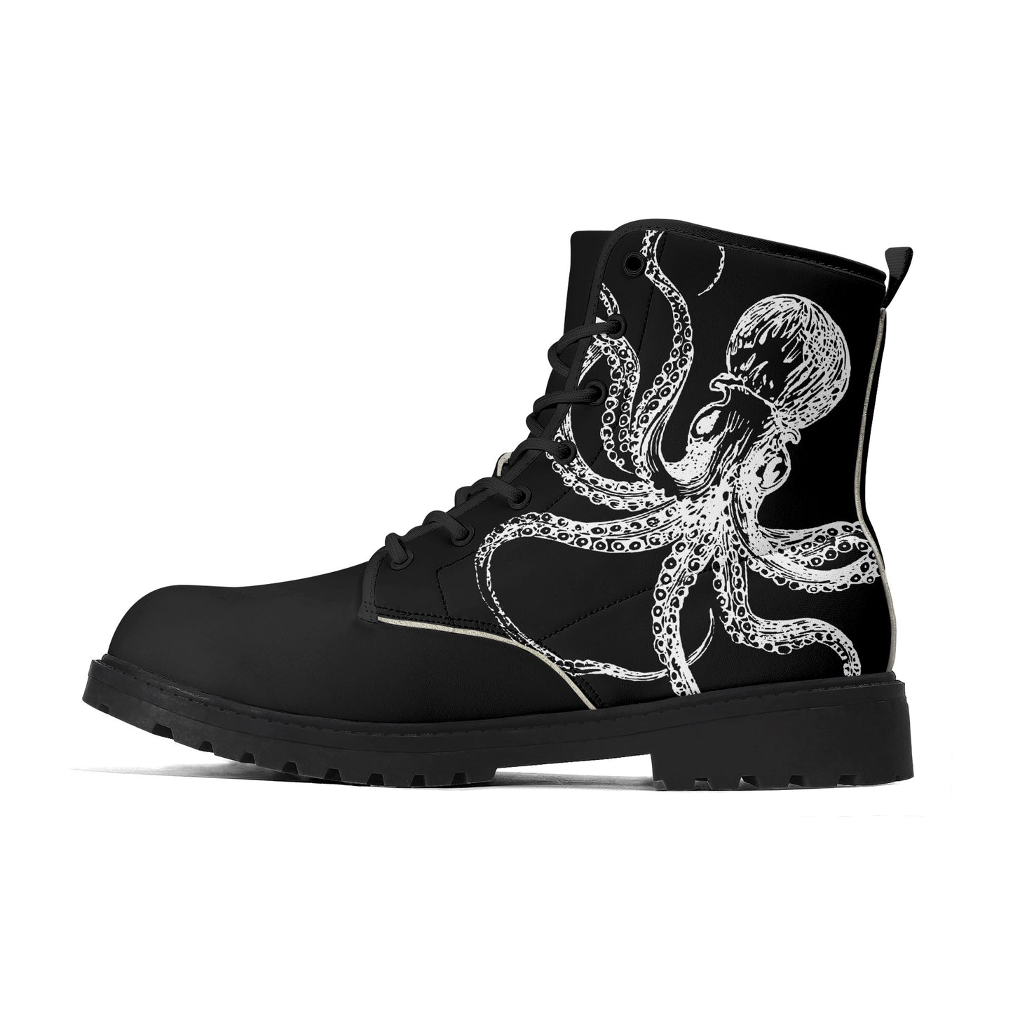 Black & White Octopus Mens Black Vegan Boots