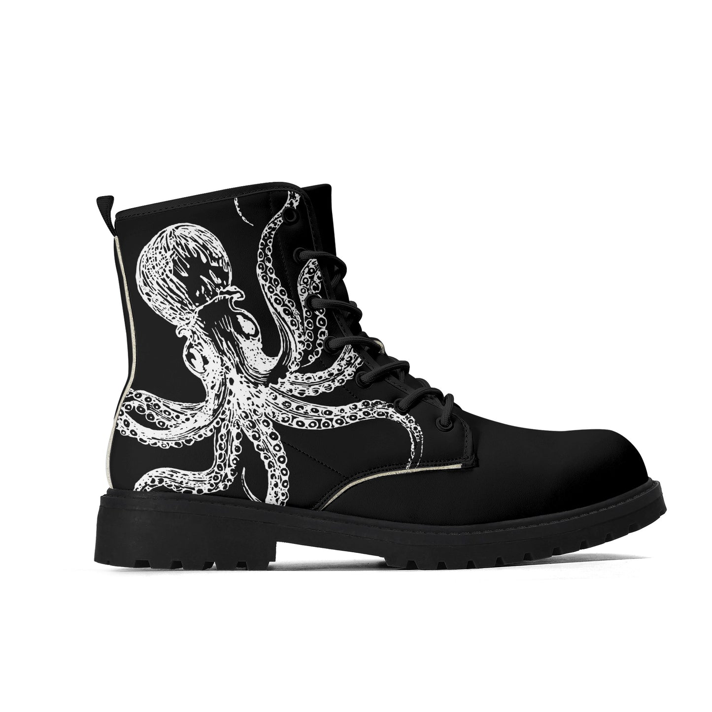 Black & White Octopus Mens Black Vegan Boots