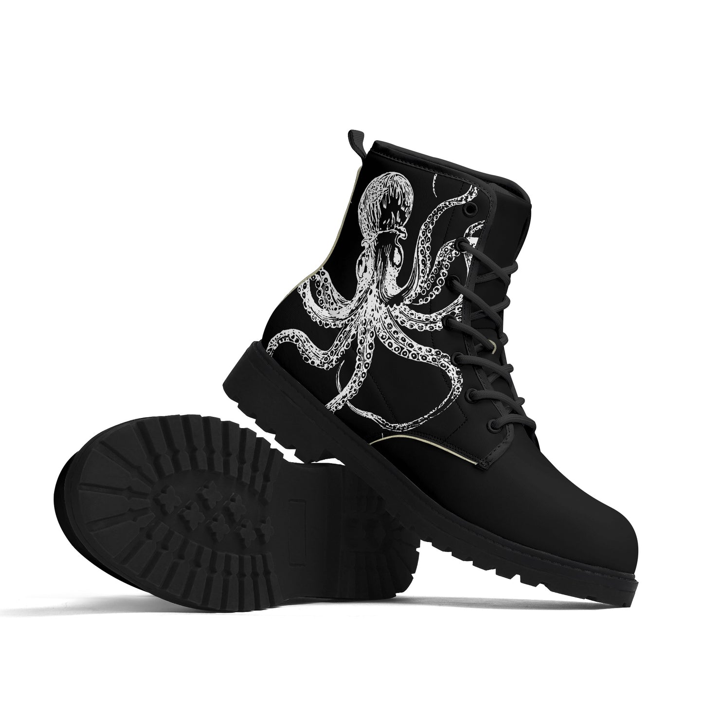 Black & White Octopus Mens Black Vegan Boots