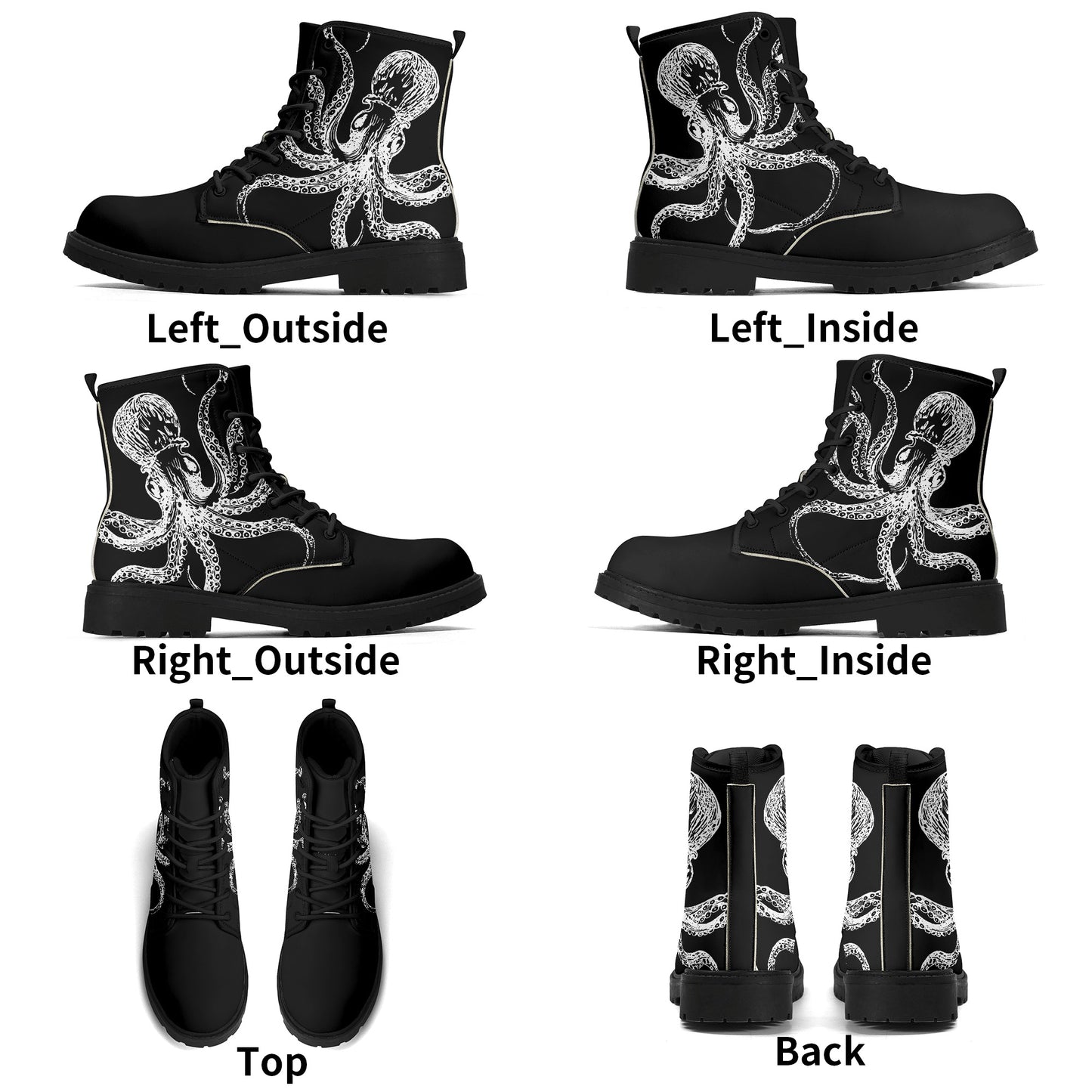 Black & White Octopus Mens Black Vegan Boots