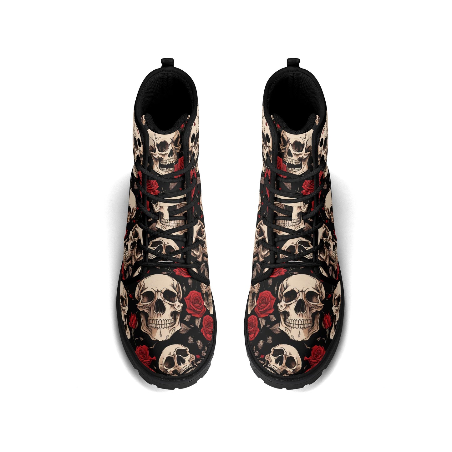 Skulls and Red Roses Mens Black Vegan Boots