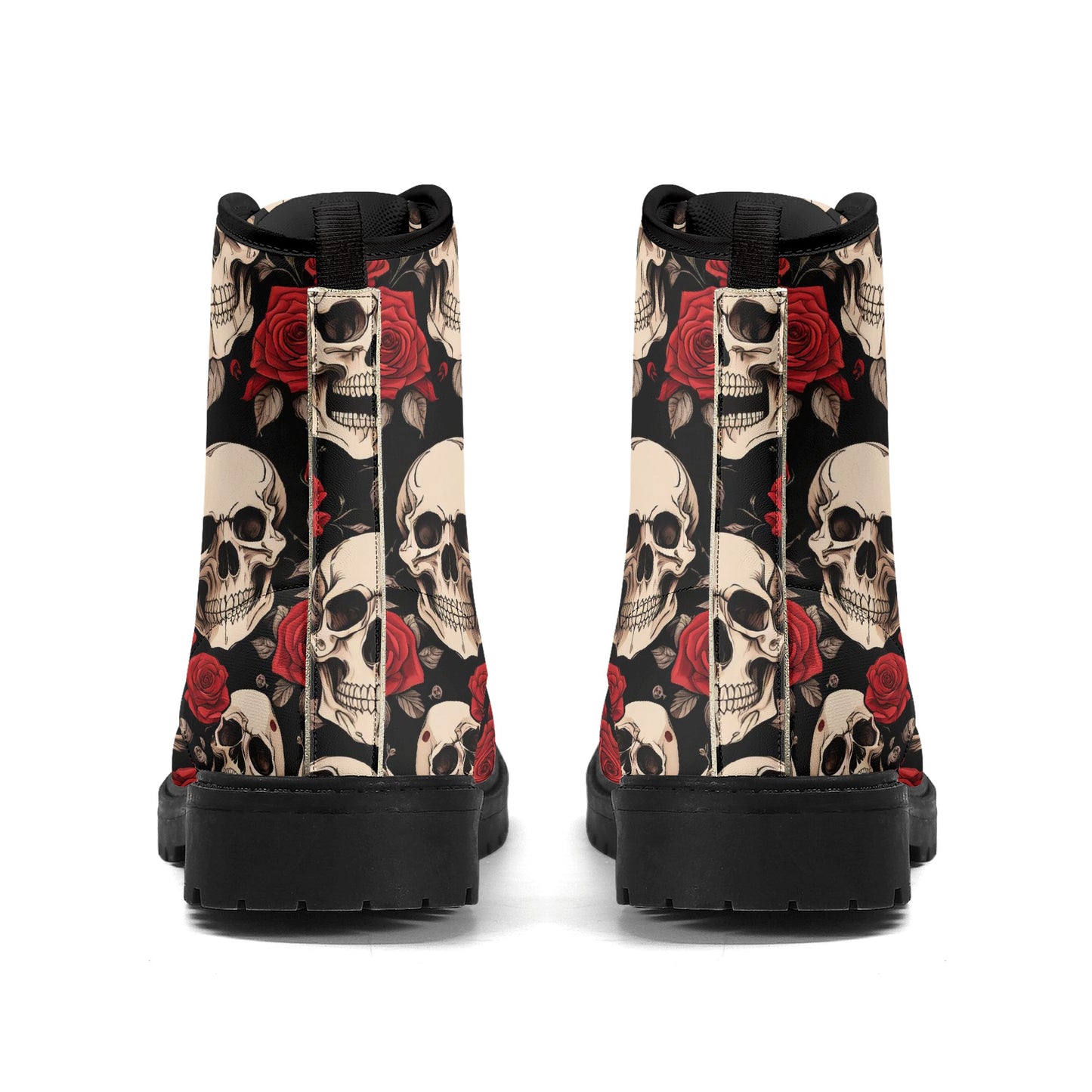 Skulls and Red Roses Mens Black Vegan Boots