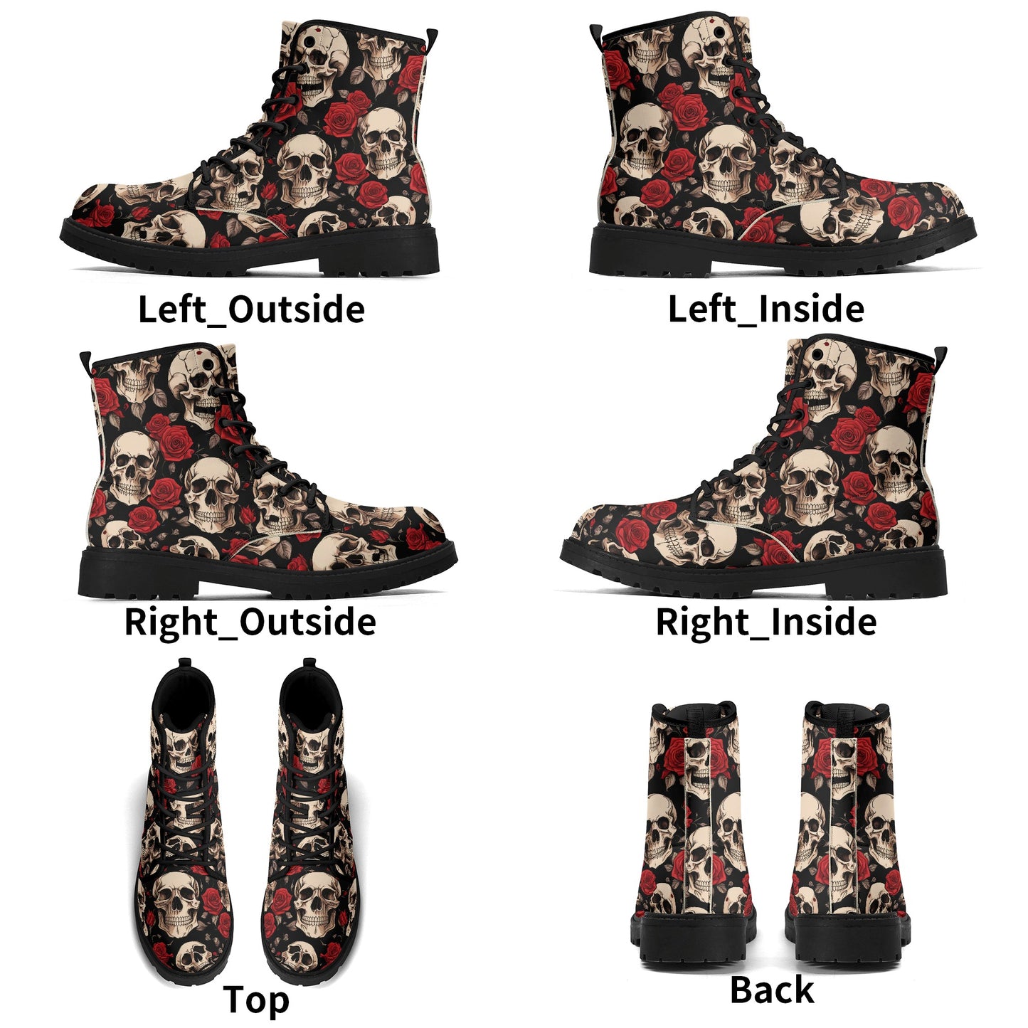 Skulls and Red Roses Mens Black Vegan Boots