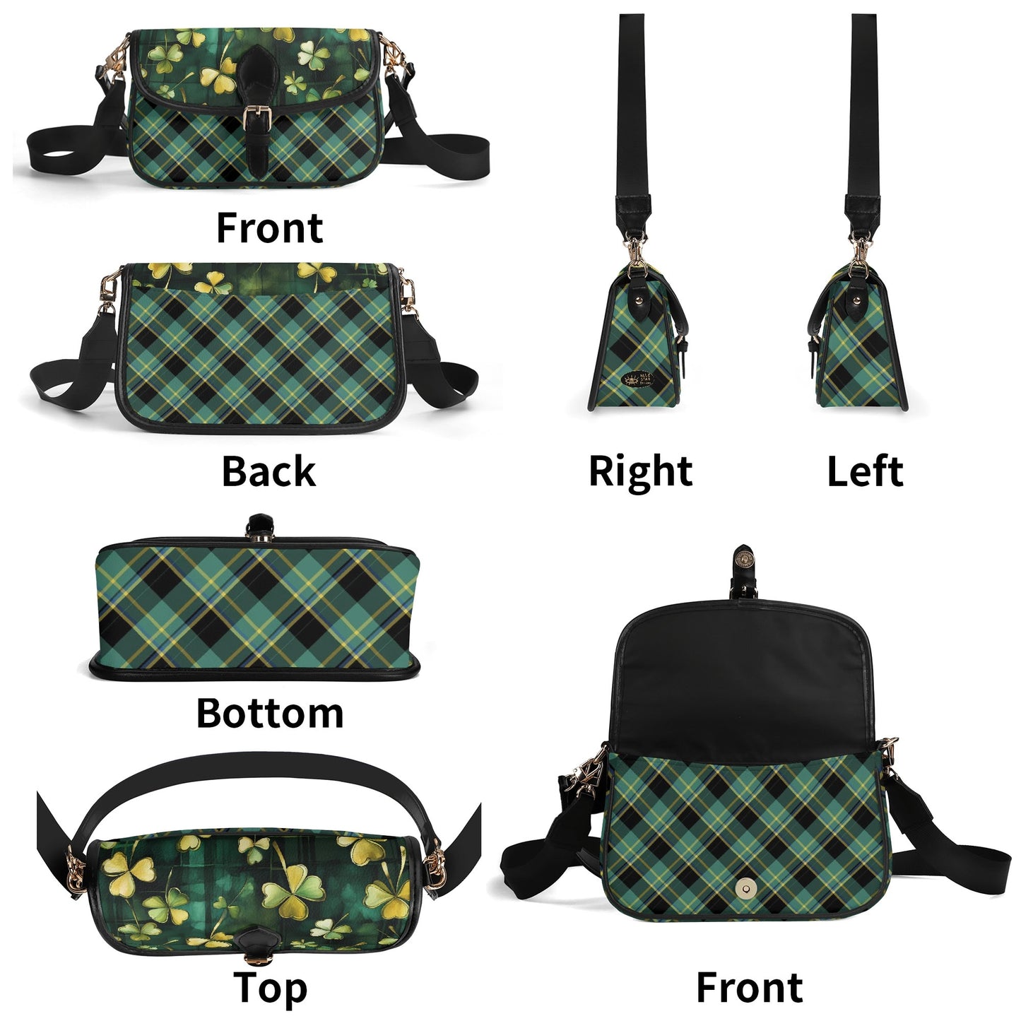 Green Shamrock Womens Vegan Buckle Shoulder bag