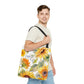 Yellow Sunflowers Tote Bag, Polyester Canvas Tote Bag, Cute Yellow Flowers Shopping Bag, Reusable Tote, Summer Tote