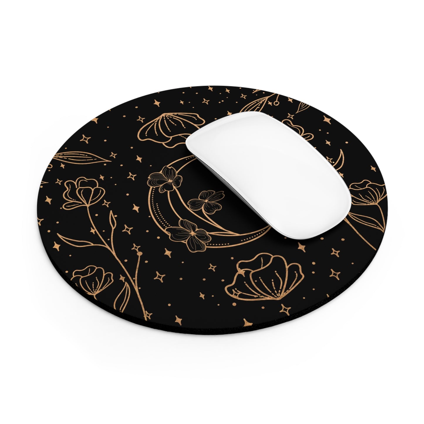 Elegant Moon Flowers Mouse Pad (Round or Rectangle) Witchy Cottagecore Office Accessories