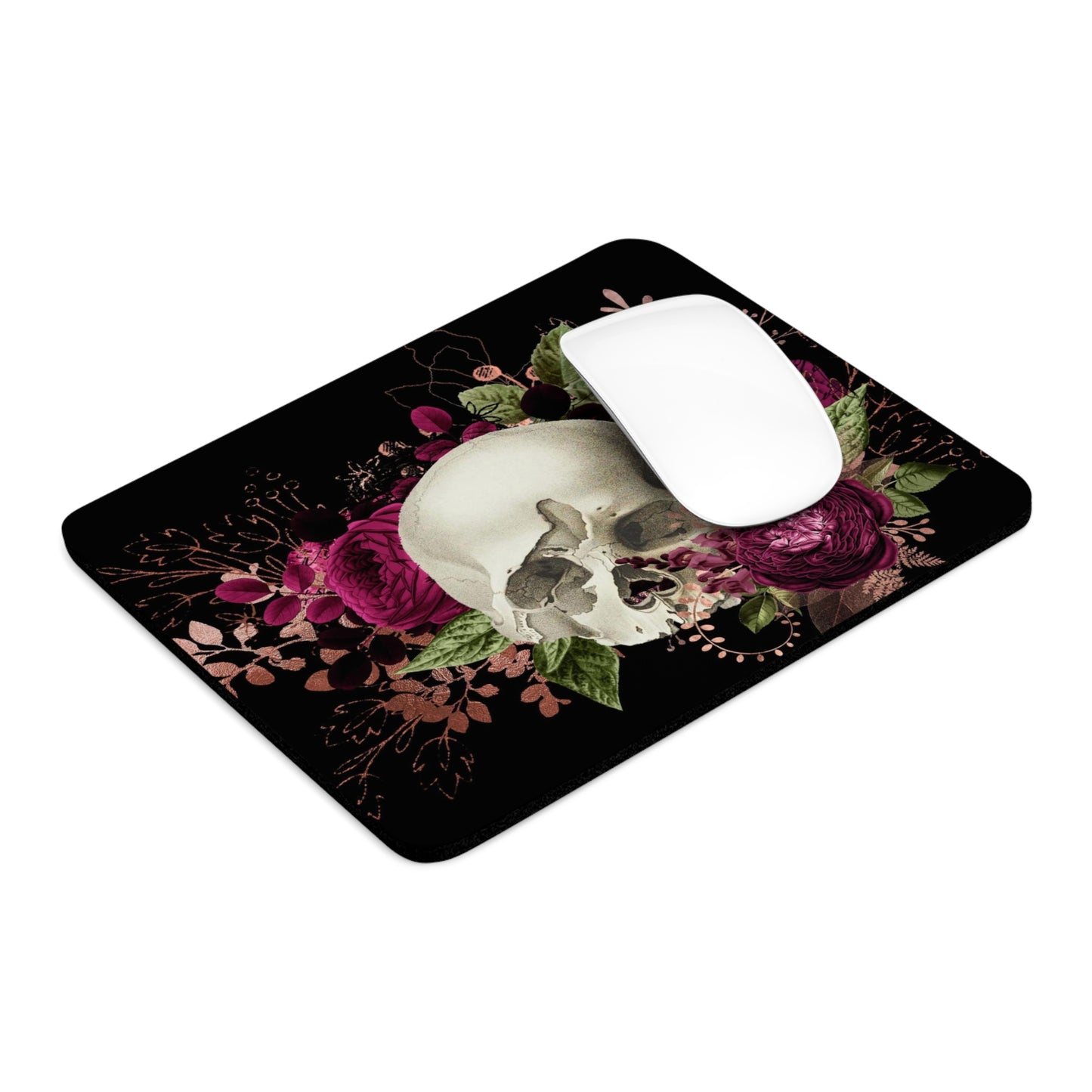 Gothic Skull and Violet Flowers Mouse Pad (Round or Rectangle) Cute Floral Office Accessories