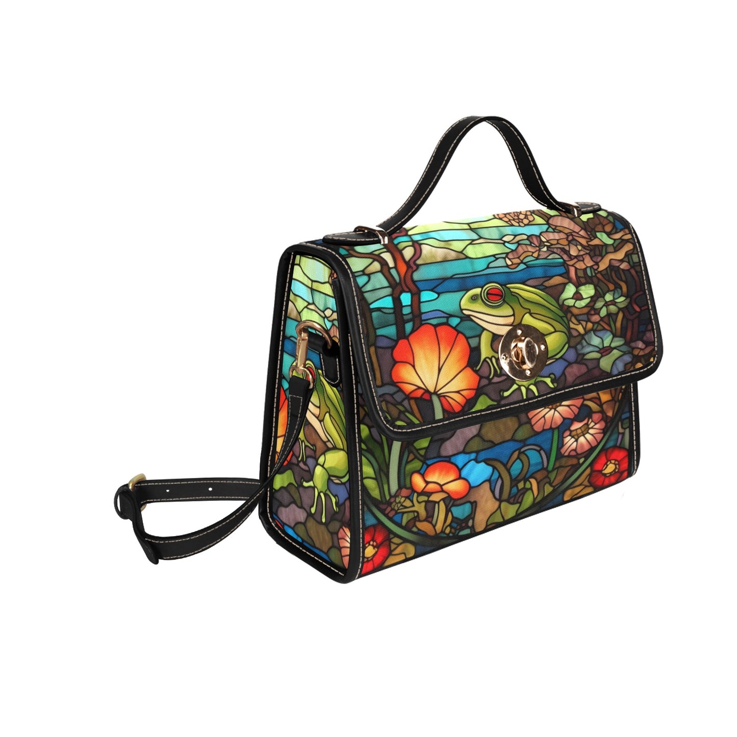 stained glass print frog purse, shoulder bag