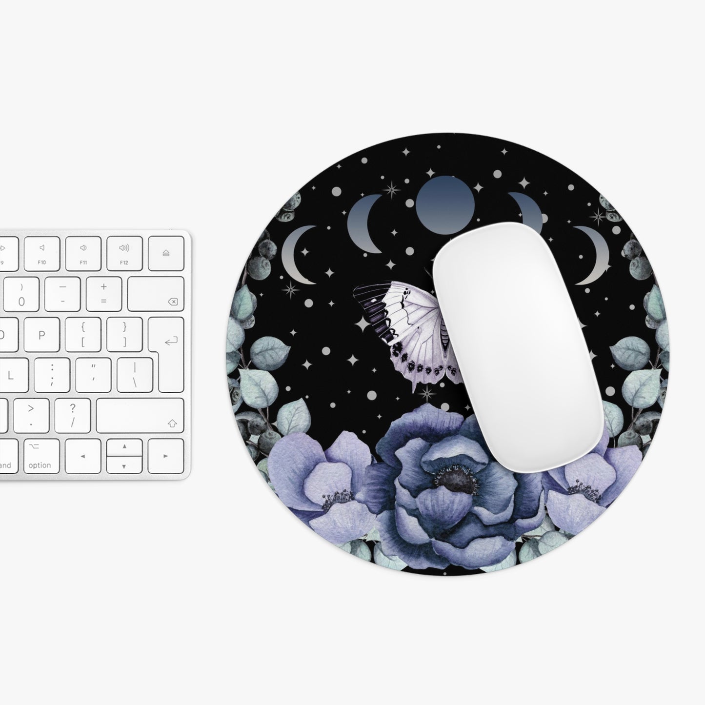 Twilight Butterfly Floral Round Mouse Pad