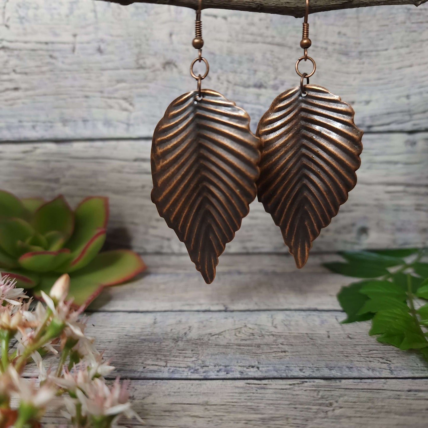 Large Copper Earrings, 54mm Leaf Earrings, Long Lightweight Earrings