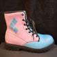 Pink Blue Boots 3-Diamond Design Harley Combat Style (Size EU41 / Women's 10 / Men's Size 7