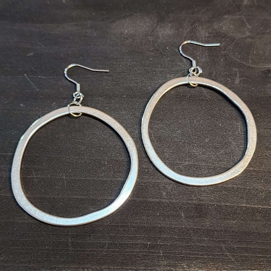 Large Silver Hoop Earrings, 51mm Wonky Circles Dangle Earrings